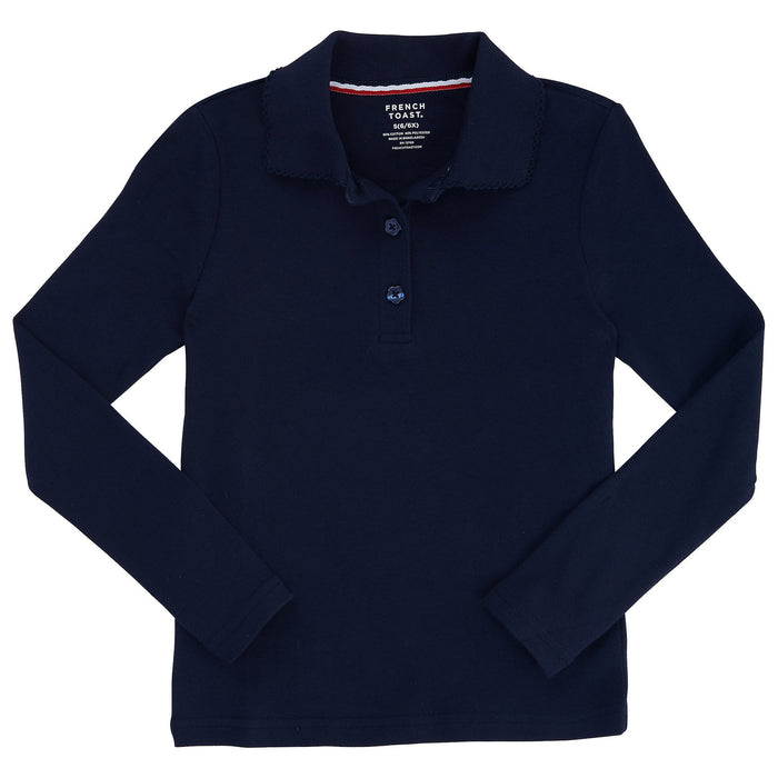 Long Sleeve Polo Shirt with Lace Trim Plus Sizes (6 Colors)