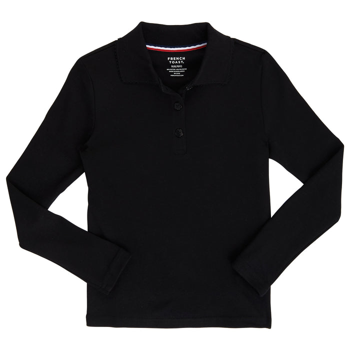 Long Sleeve Polo Shirt with Lace Trim Sz XS-XXL (6 Colors)
